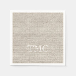 クラシックモノグラム白イニシャルニュートラルリネン スタンダードカクテルナプキン