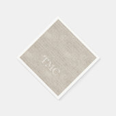 クラシックモノグラム白イニシャルニュートラルリネン スタンダードカクテルナプキン (角)