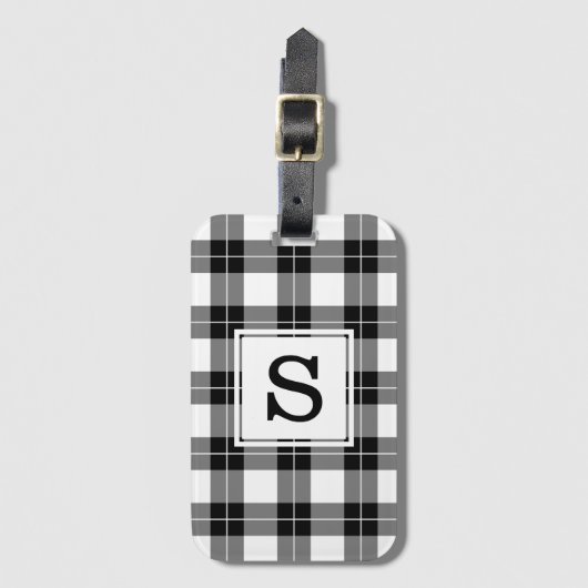 クラシックモノグラム白黒プレイドパターン ラゲッジタグ (正面縦)
