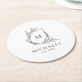 クラシックモノグラム白黒ラウンド紙カス ラウンドペーパーコースター (アングル)