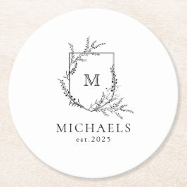 クラシックモノグラム白黒ラウンド紙カス ラウンドペーパーコースター