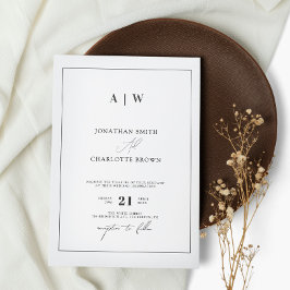 クラシックモノグラム白黒結婚ズ 招待状