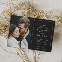 クラシックモノグラム白黒結婚写真 招待状