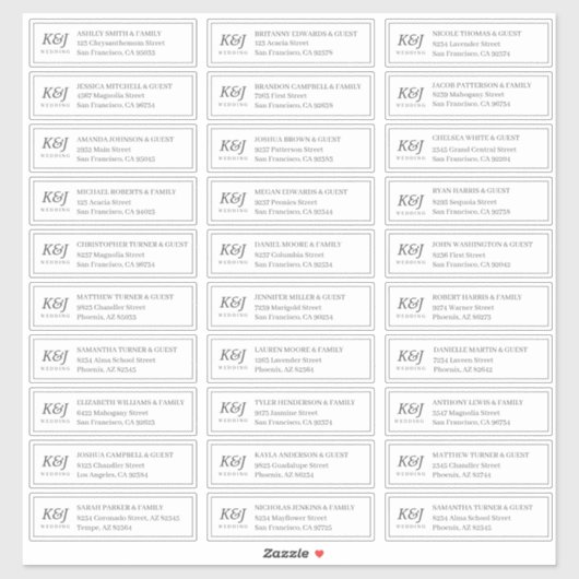 クラシックモノグラム結婚のゲスト名アドレス シール (シート)