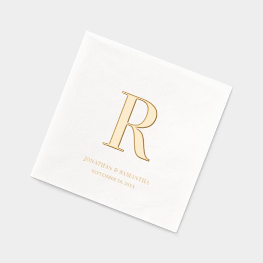 クラシックモノグラム結婚のミニマル金箔 箔ナプキン (左)