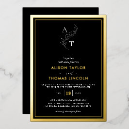 クラシックモノグラム結婚の金ゴールドフレ実在ーム 箔招待状