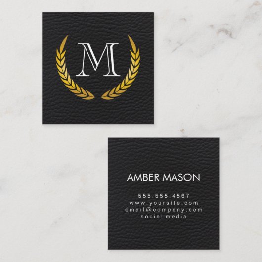 クラシックモノグラム装飾エレメフェイクントレザー スクエア名刺 (正面/裏面)