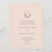 クラシックモノグラム赤面ジャスミン結婚クレスト 招待状 (正面/裏面)