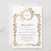 クラシックモノグラム金ゴールドクレストリハーサルディナー 招待状 (正面)