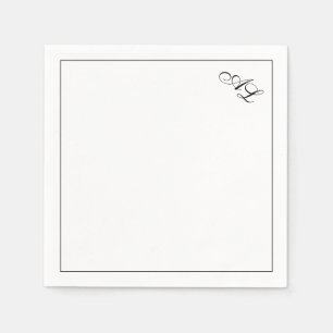 クラシックモノグラム黒と白伝統的結婚の スタンダードカクテルナプキン