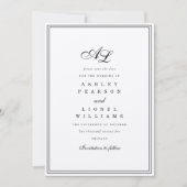 クラシックモノグラム黒と白伝統的結婚の セーブザデート (正面)