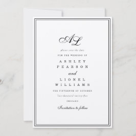 クラシックモノグラム黒と白伝統的結婚の セーブザデート