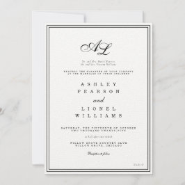クラシックモノグラム黒と白伝統的結婚の 招待状