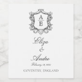 クラシックモノグラム黒と白結婚のワインラボ ワインラベル (シングルラベル)