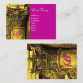 クラシックモノグラム2鮮やかな赤い黄色の明るい赤紫色 名刺 (正面/裏面)