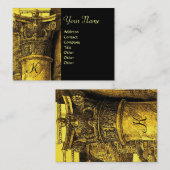 クラシックモノグラム2、鮮やかな茶色の黄色の黒 名刺 (正面/裏面)