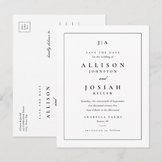 クラシックモノグラム ウェディング セーブ・ザ・デート 案内ポストカード (正面/裏面)