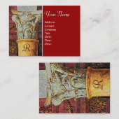 クラシックモノグラム，明るい茶色，灰色，黄色の赤 名刺 (正面/裏面)