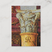 クラシックモノグラム，明るい茶色，灰色，黄色の赤 名刺 (裏面)