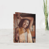 クラシックモノグラム Q 卒業式の帽子 写真 モダン サンキューカード (裏面)