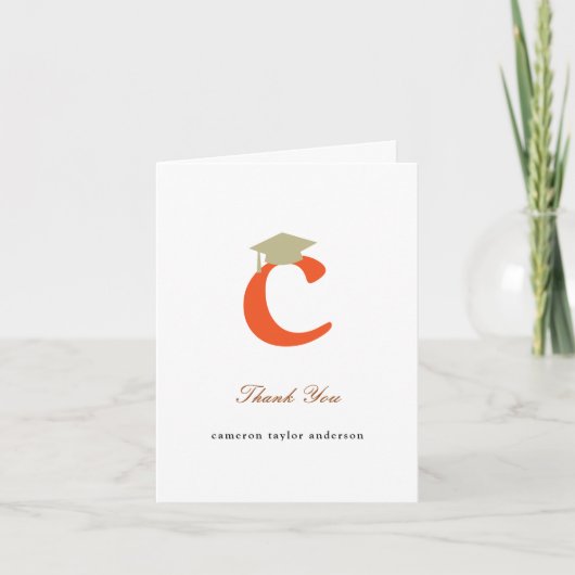 クラシックモノグラムC卒業キャップ写真モダン サンキューカード (正面)