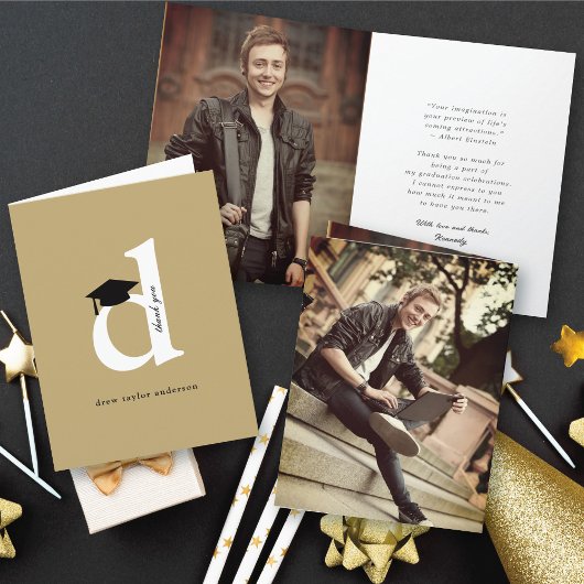 クラシックモノグラムD卒業キャップモダン写真 サンキューカード