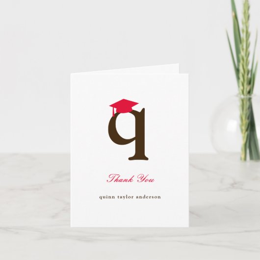 クラシックモノグラムQ卒業キャップ写真モダン サンキューカード (正面)