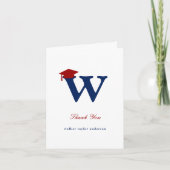 クラシックモノグラムW卒業キャップ写真モダン サンキューカード (正面)