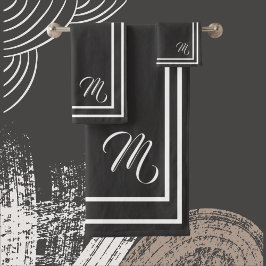 クラシックモノグラーム木炭ブラック/ホワイトバスタオル バスタオルセット