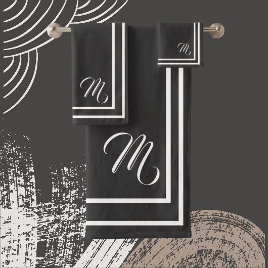 クラシックモノグラーム木炭ブラック/ホワイトバスタオル バスタオルセット