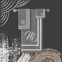 クラシックモノグラーム灰色/白 バスタオルセット