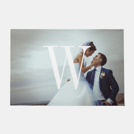 クラシックモノグラ結婚ムの写真形式 ドアマット (正面)