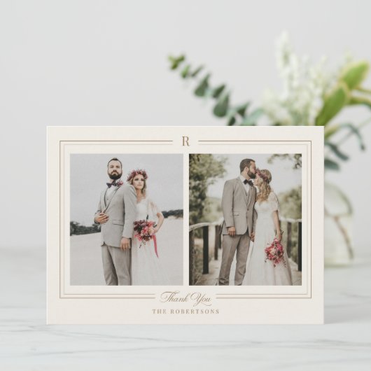 クラシックモノグラ結婚ム写真サンキューカード サンキューカード (スタンド正面)