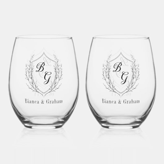 クラシックモノグ結婚ラムの紋章結婚 ステムなしワイングラス (裏面)