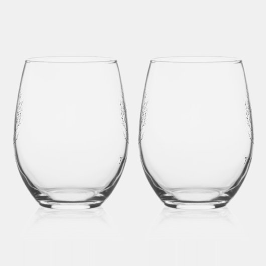 クラシックモノグ結婚ラムの紋章結婚 ステムなしワイングラス (左)