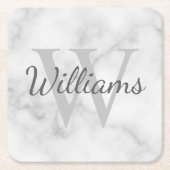 クラシックモパーソナライズされたノグラムと名前Marble Look スクエアペーパーコースター (正面)