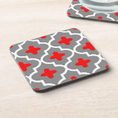 クラシックモロッコタイル，グレー/グレーと赤 コースター (左側)