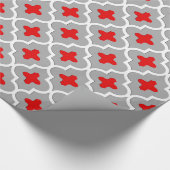 クラシックモロッコタイル，グレー/グレーと赤 ラッピングペーパー (角)