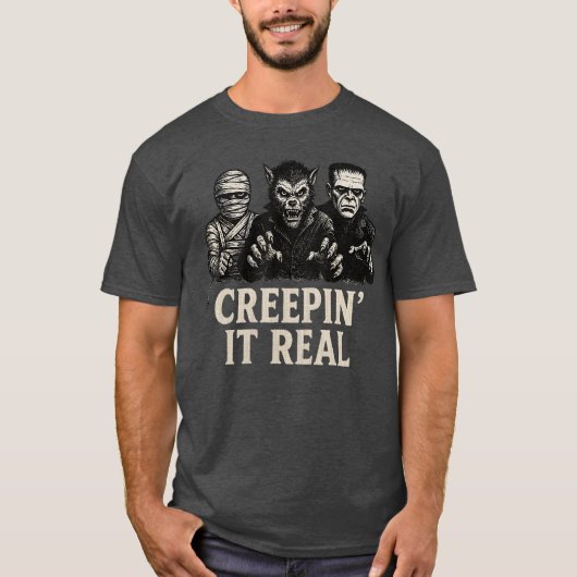 クラシックモンスターでハロウィーンのホラーな雰囲気を楽しもう Tシャツ (正面)