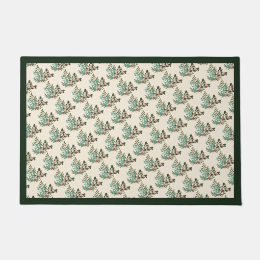 クラシックユニークグリーンボタニカルホリデークリスマス ドアマット (正面)