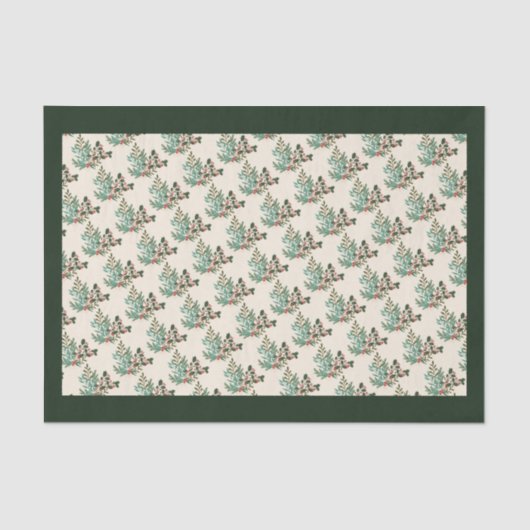 クラシックユニークグリーンボタニカルホリデークリスマス 薄葉紙 (正面)
