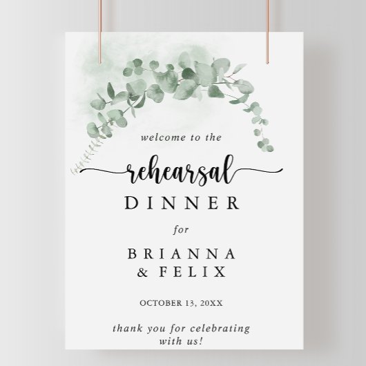 クラシックユーカリのリハーサルディナーウェルカムサイン ポスター