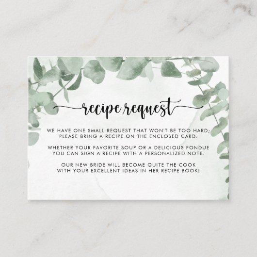 クラシックユーカリ結婚のレシピ要請 エンクロージャーカード (正面)