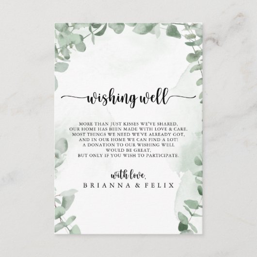 クラシックユーカリ結婚プスの葉の願い エンクロージャーカード (正面)