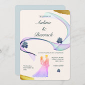 クラシックライトゴールデンパープルカップル姿結婚ズ 招待状 (正面/裏面)