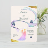 クラシックライトゴールデンパープルカップル姿結婚ズ 招待状 (スタンド正面)