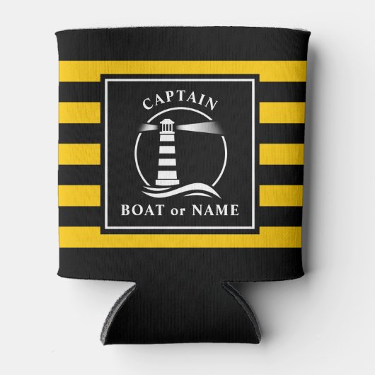 クラシックライトハウスキャプテンまたはボート名イエロー 缶クーラー (正面)
