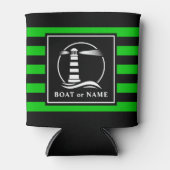 クラシックライトハウスボートまたは名前ネイビーライムストリッピング 缶クーラー (正面)
