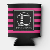 クラシックライトハウスボートまたは名前ピンクのストリップ 缶クーラー (正面)