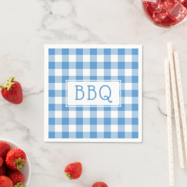 クラシックライトブルーホワイトギンガムパターンBBQパーティー スタンダードカクテルナプキン